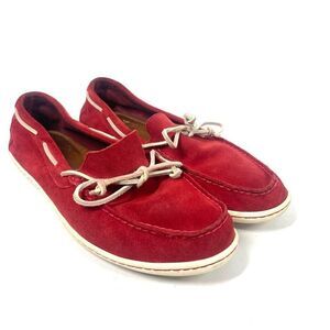 Polo Ralph Lauren KALWORTH Shoes Red Suede Leather Loafer Moccasins M’en 9.5
